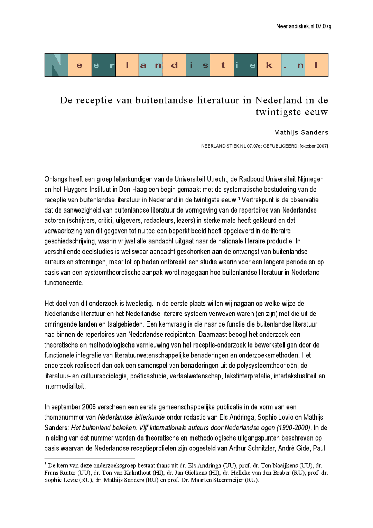 De Receptie Van Buitenlandse Literatuur In Nederland In De Twintigste De Receptie Van Buitenlandse Literatuur In Nederland In De Twintigste