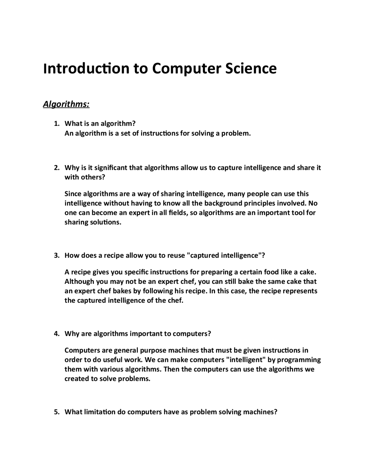 INTRODUCTION TO COMPUTER SCIENCE FOR REVIEW & STUDY NOTE !! | Study ...