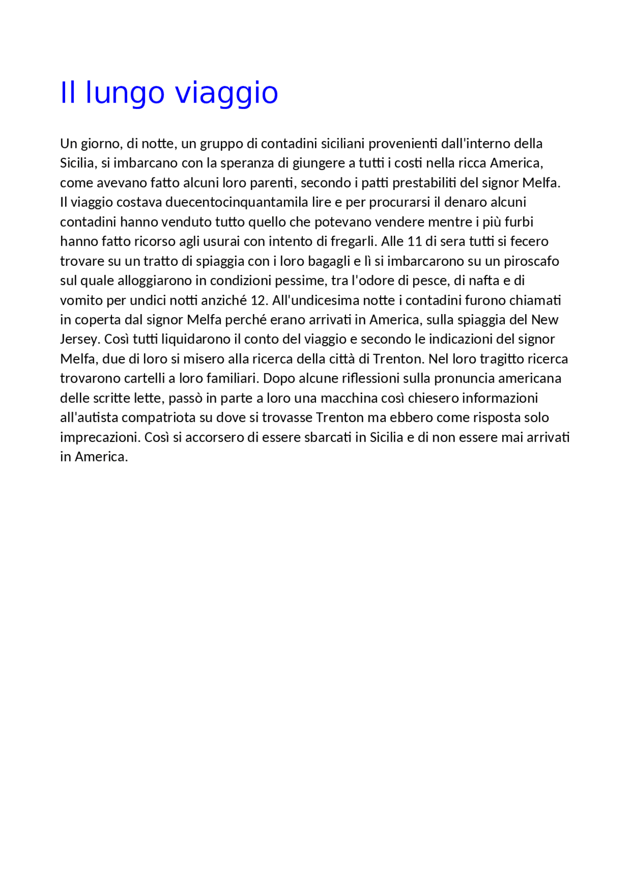 Il lungo viaggio riassunto Sintesi del corso di Italiano Docsity