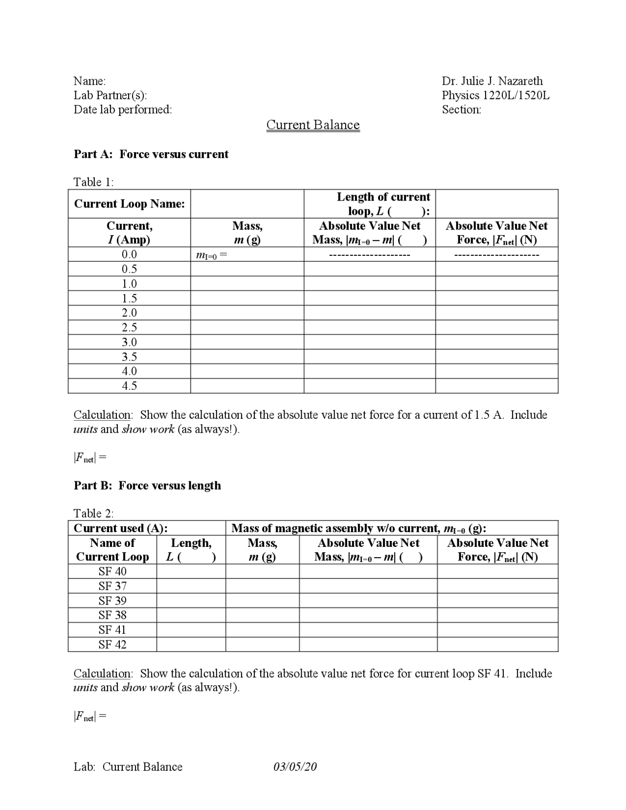 Current Balance Lab Report - Docsity