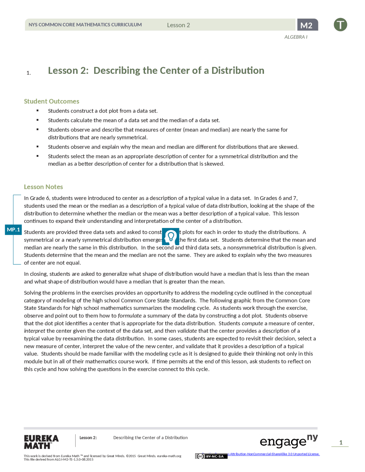 Lesson 2: Describing the Center of a Distribution Student | Assignments ...