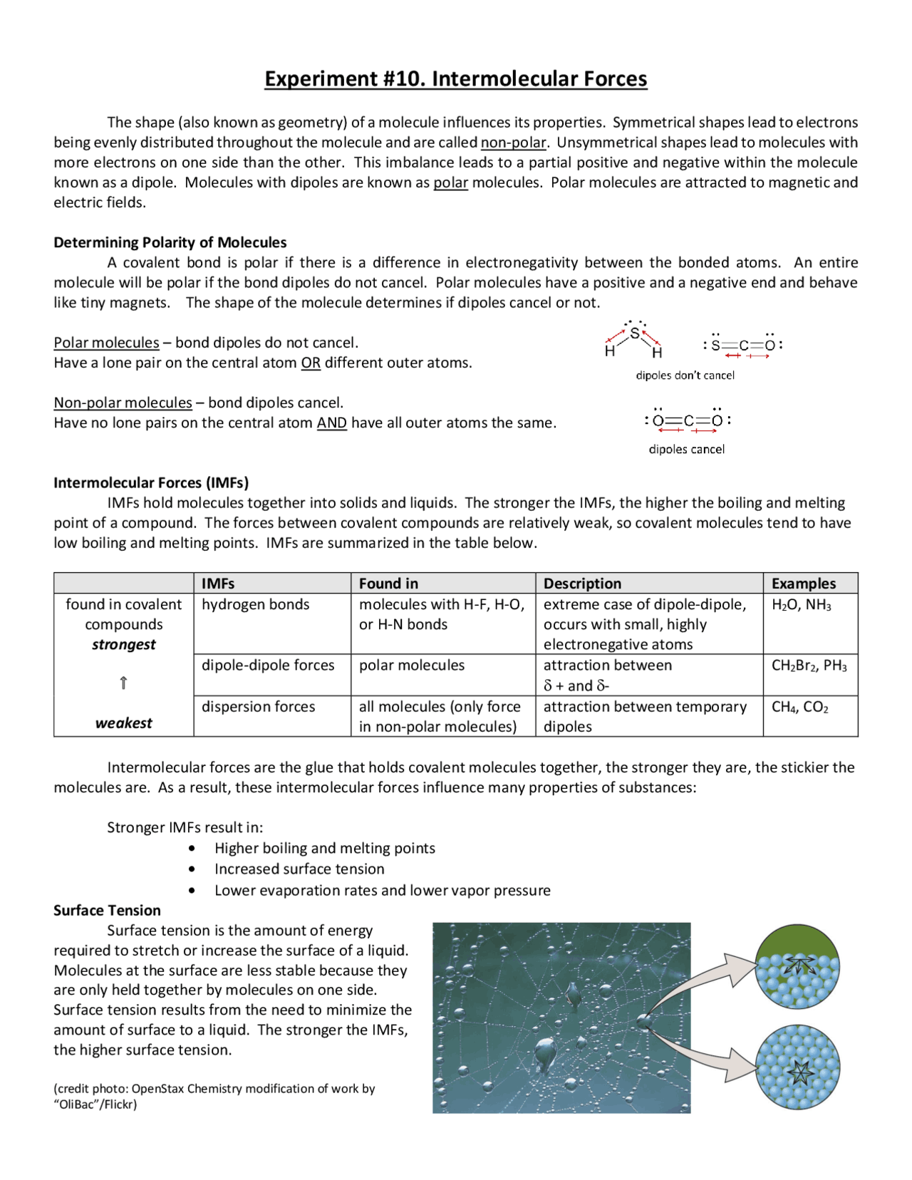 Exploring Intermolecular Forces Lab Experiment 10: Intermolecular Forces - Docsity