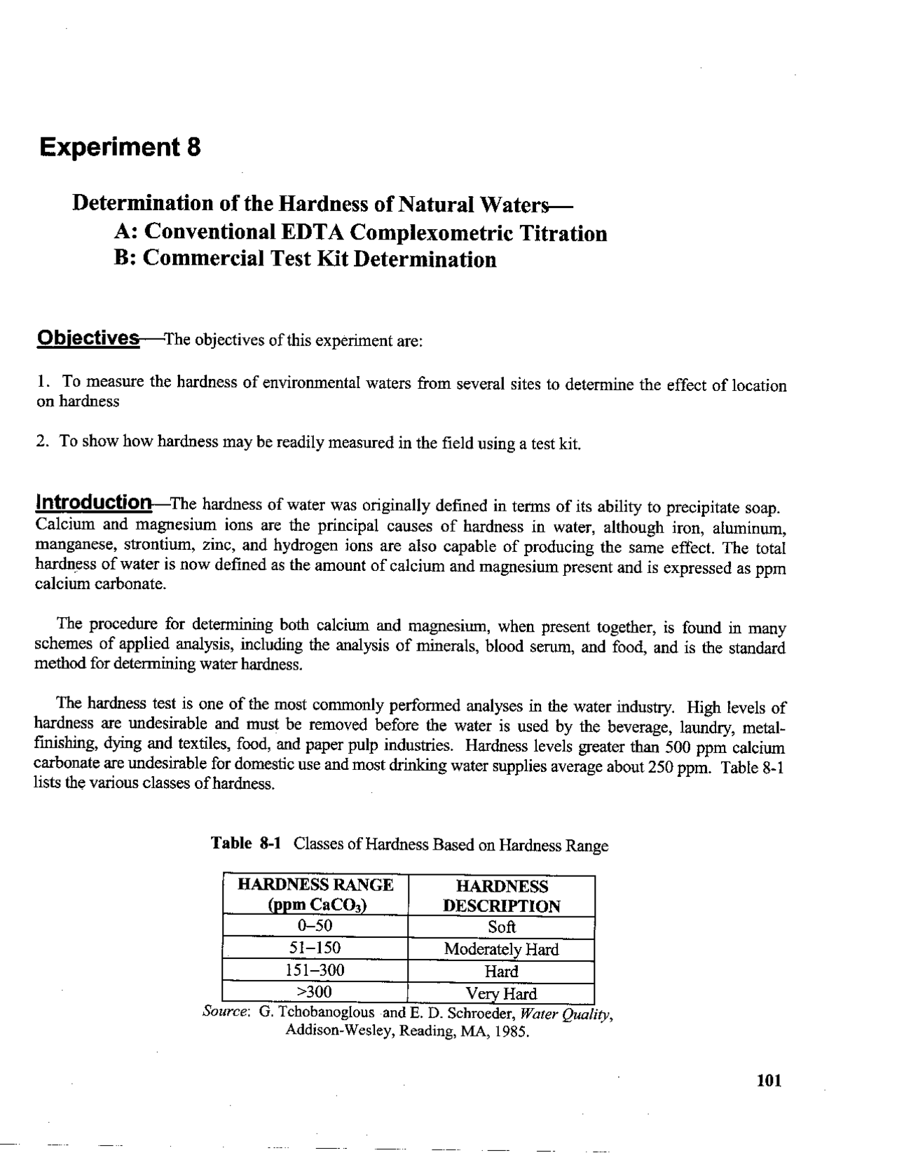 Lab Experiment Water Hardness Lab Reports Chemistry Docsity