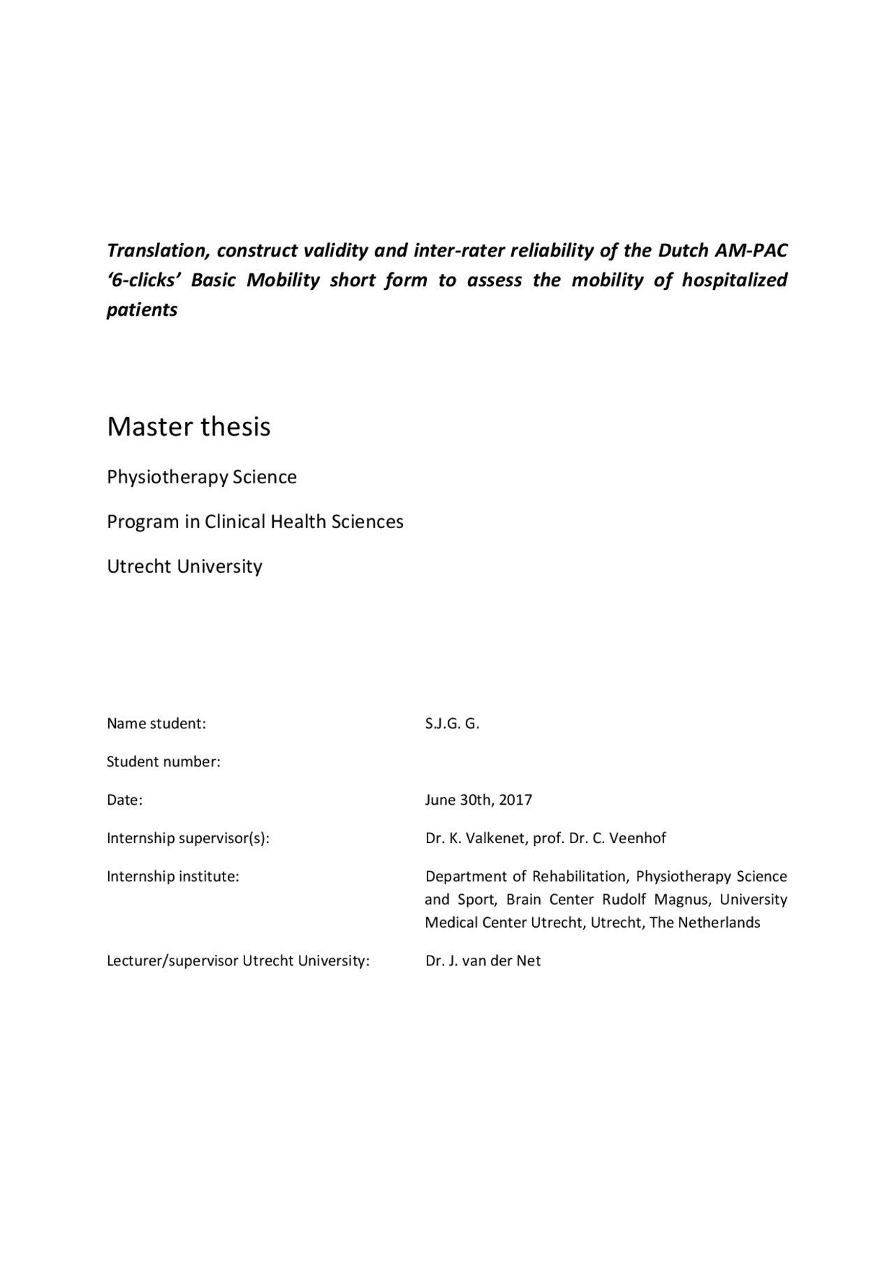 Am 6 Click Translation, construct validity and inter-rater reliability of the ...