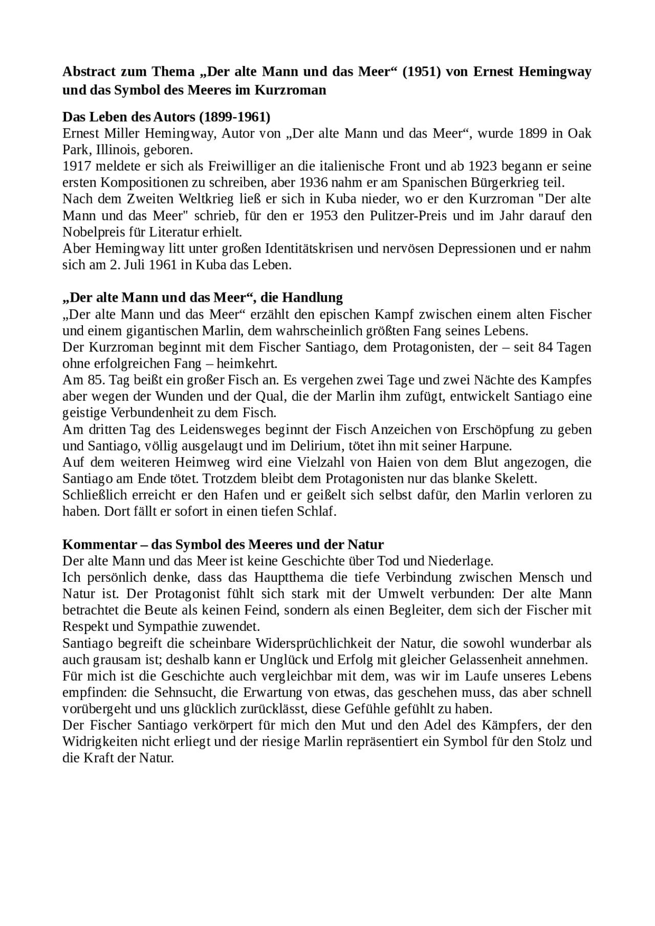 Der Alte Mann Von Lochnagar Inhalt Der alte Mann und das Meer - Docsity