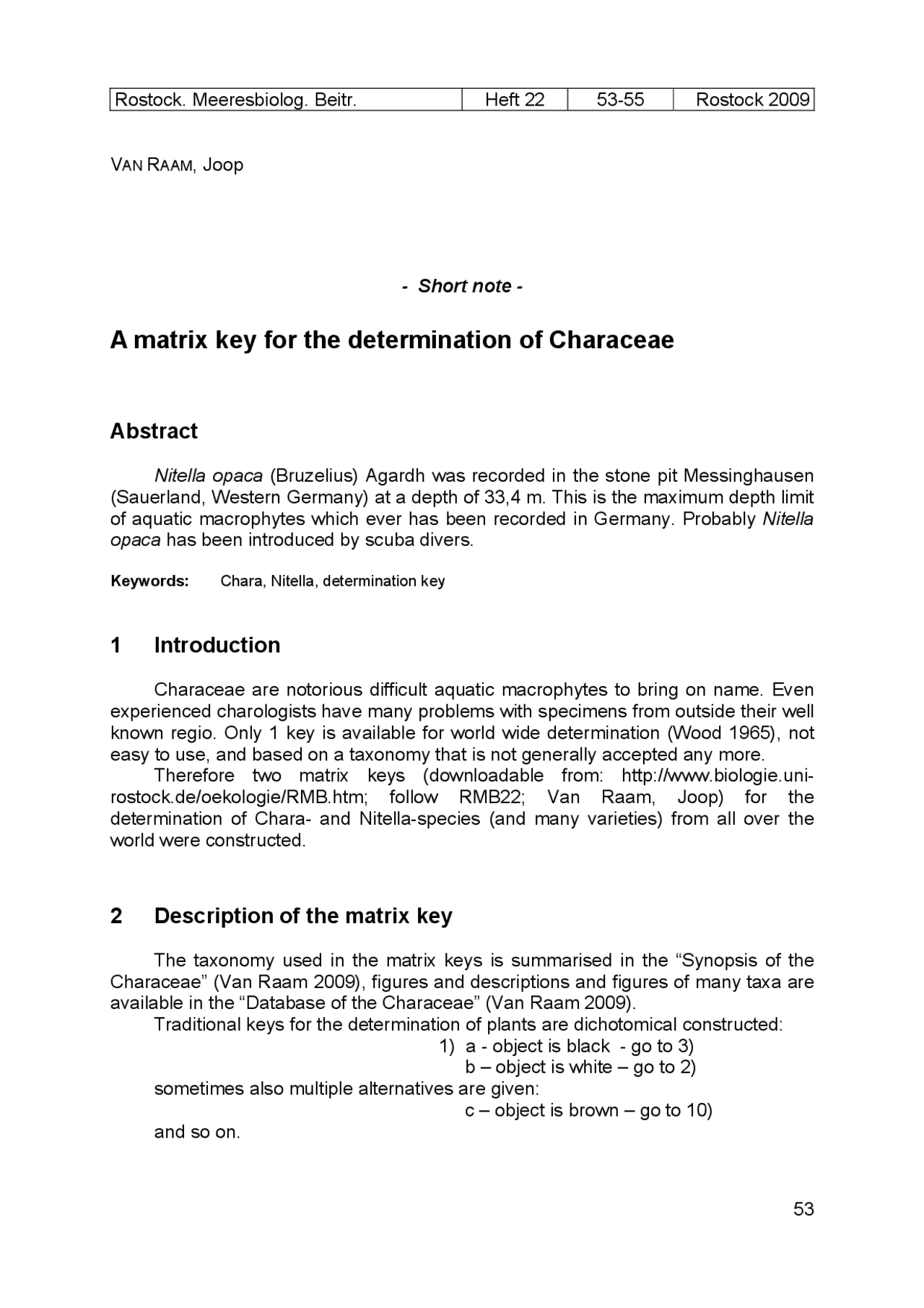 A matrix key for the determination of Characeae | Mariene Biologie ...
