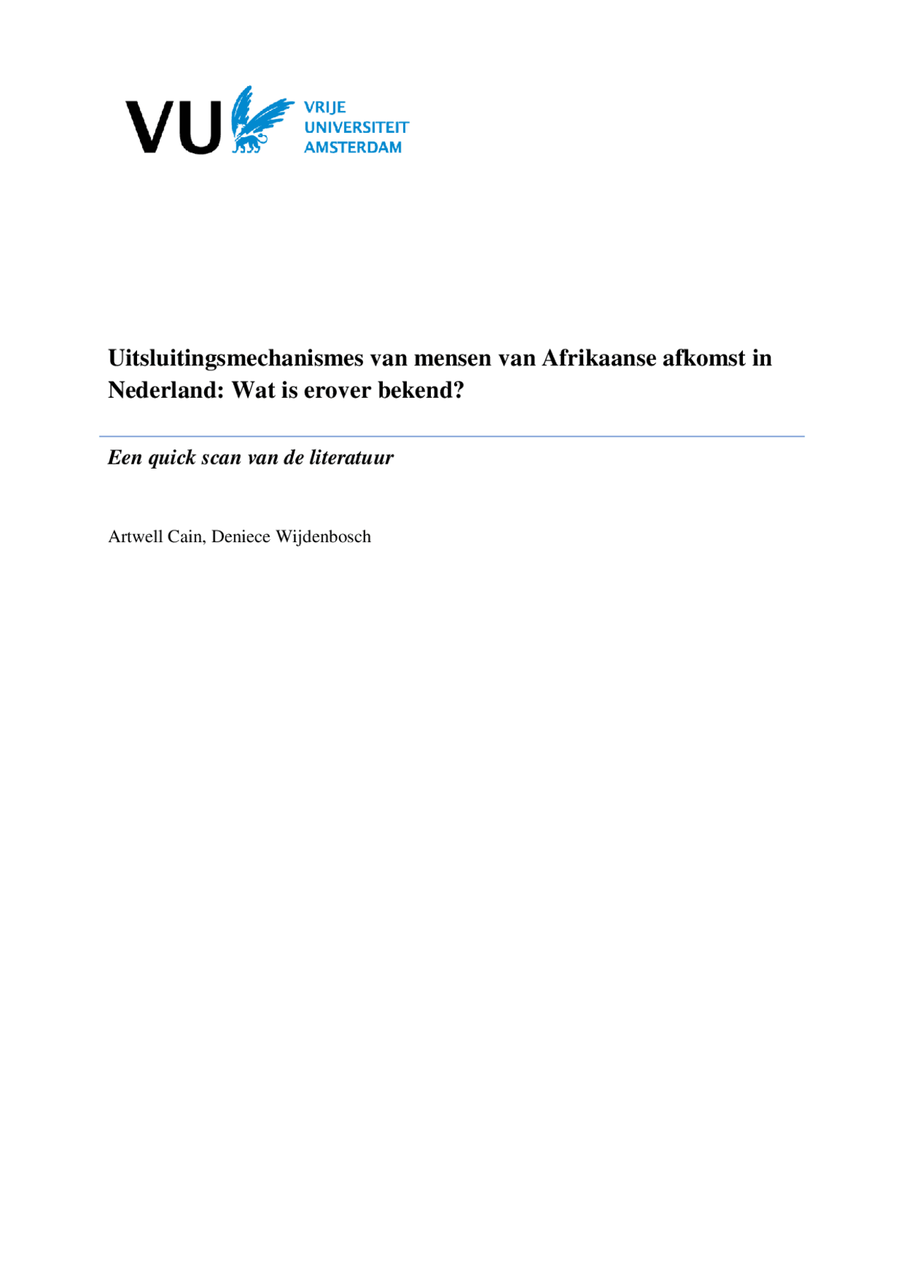 Uitsluitingsmechanismes Van Mensen Van Afrikaanse Afkomst In Nederland Uitsluitingsmechanismes Van Mensen Van Afrikaanse Afkomst In Nederland