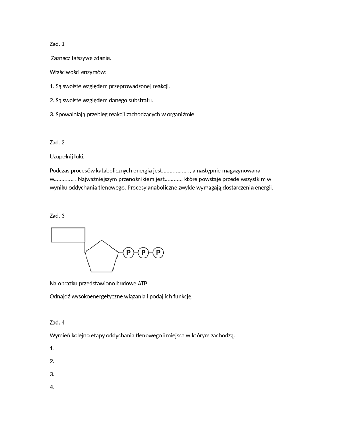 Sprawdzian Biologia Metabolizm Ciekawi świata 2