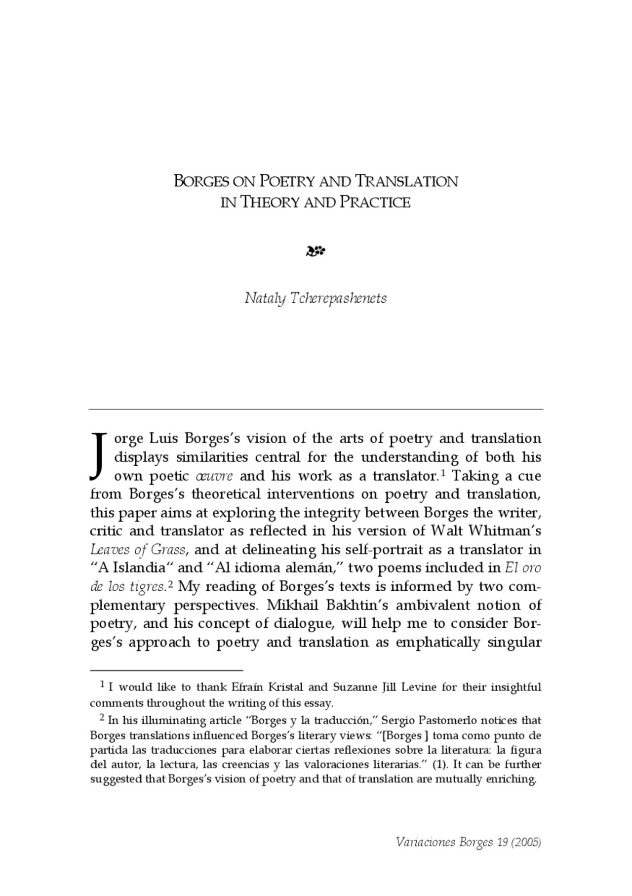 Borges on Poetry and translation in theory and practice - Docsity