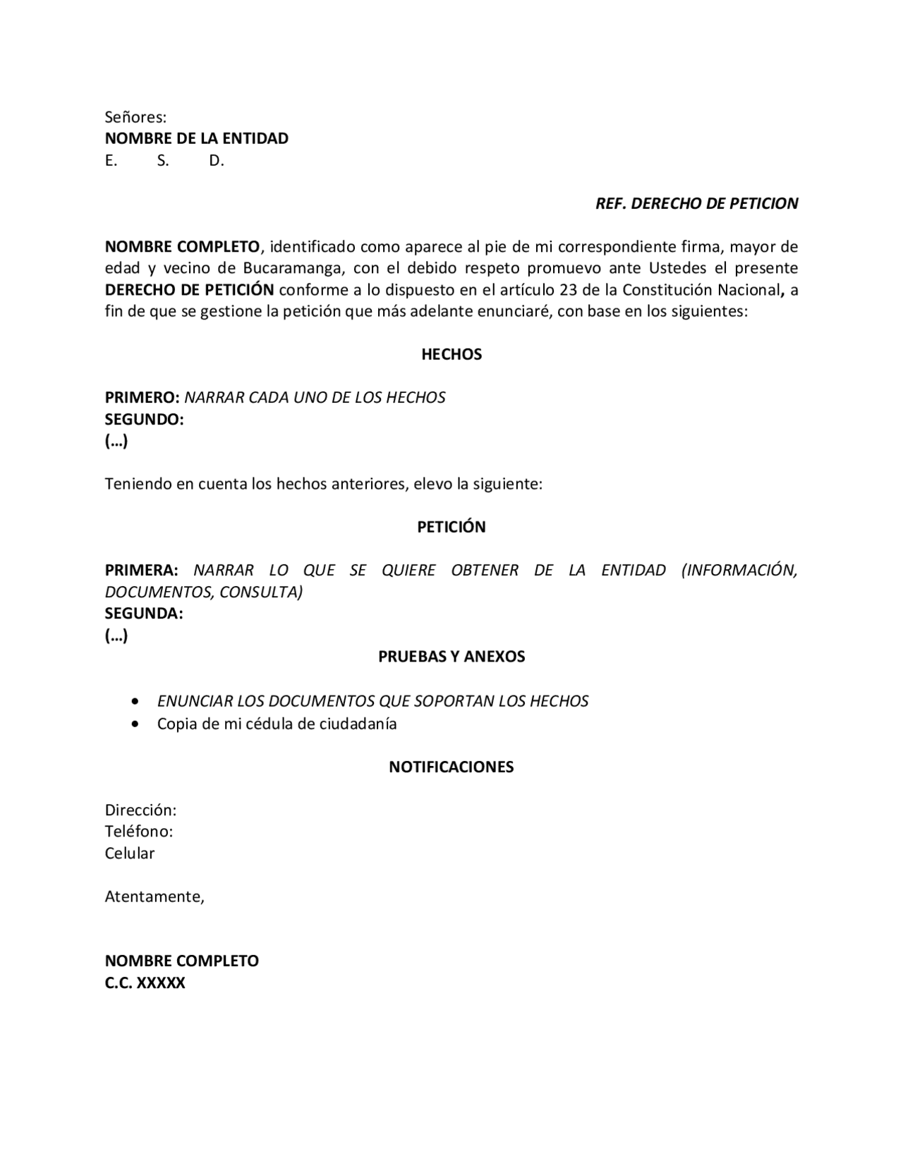 Modelo Derecho de Petición - SENCILLO - Docsity