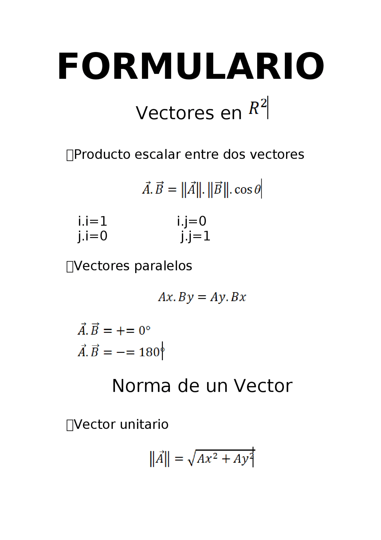 Vector Formular Formulario Vectores - Docsity