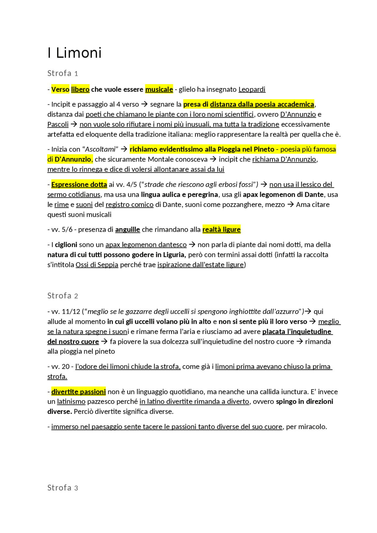 I limoni, Eugenio Montale | Appunti di Italiano - Docsity