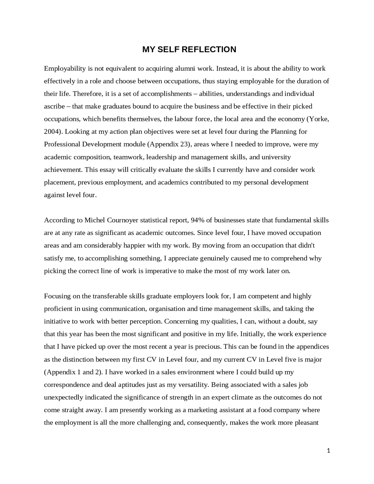 Self reflection essay - Docsity
