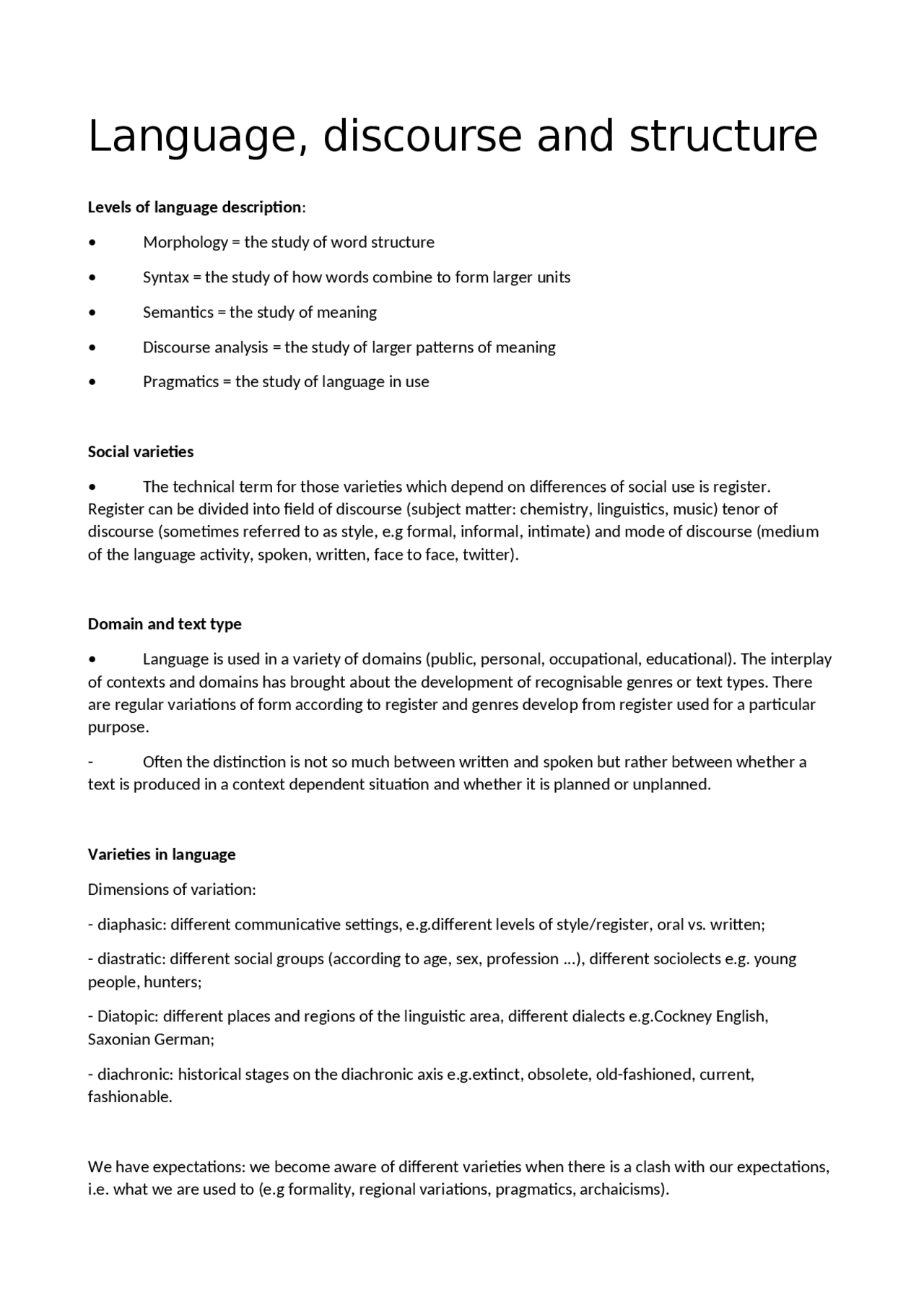 Lezione di language, discourse and structure - Docsity