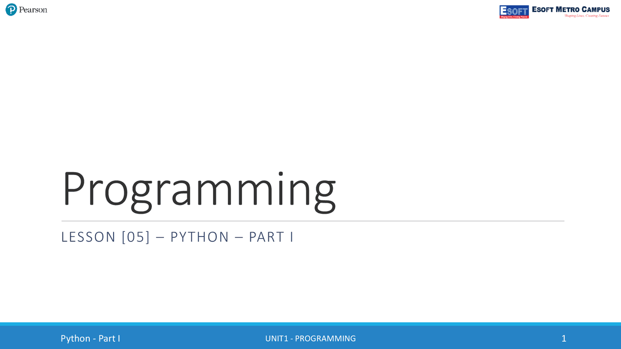 Programming Lesson 05 Lecture Note - Docsity