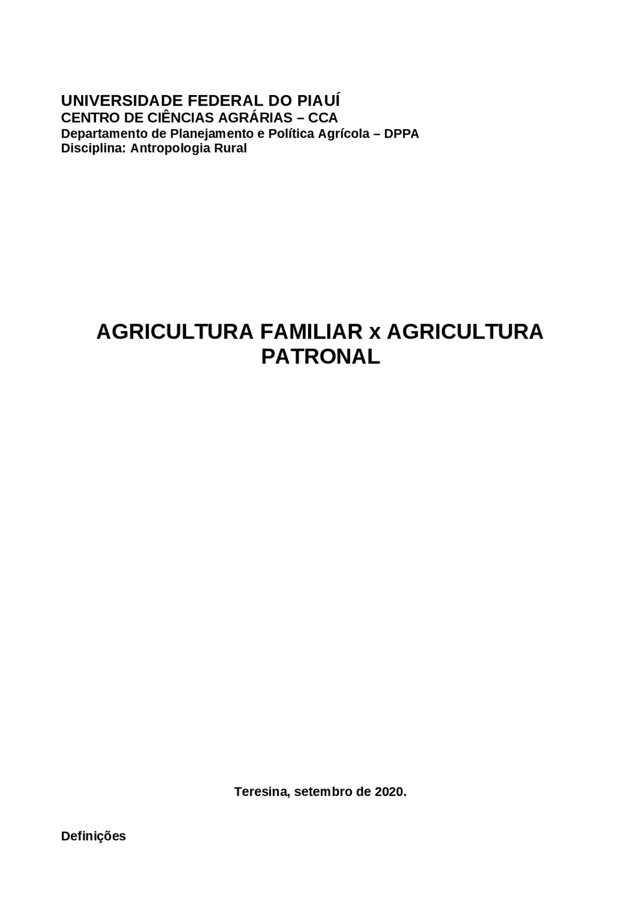ANTROPOLOGIA RURAL, TRABALHO AVALIATIVO - Docsity