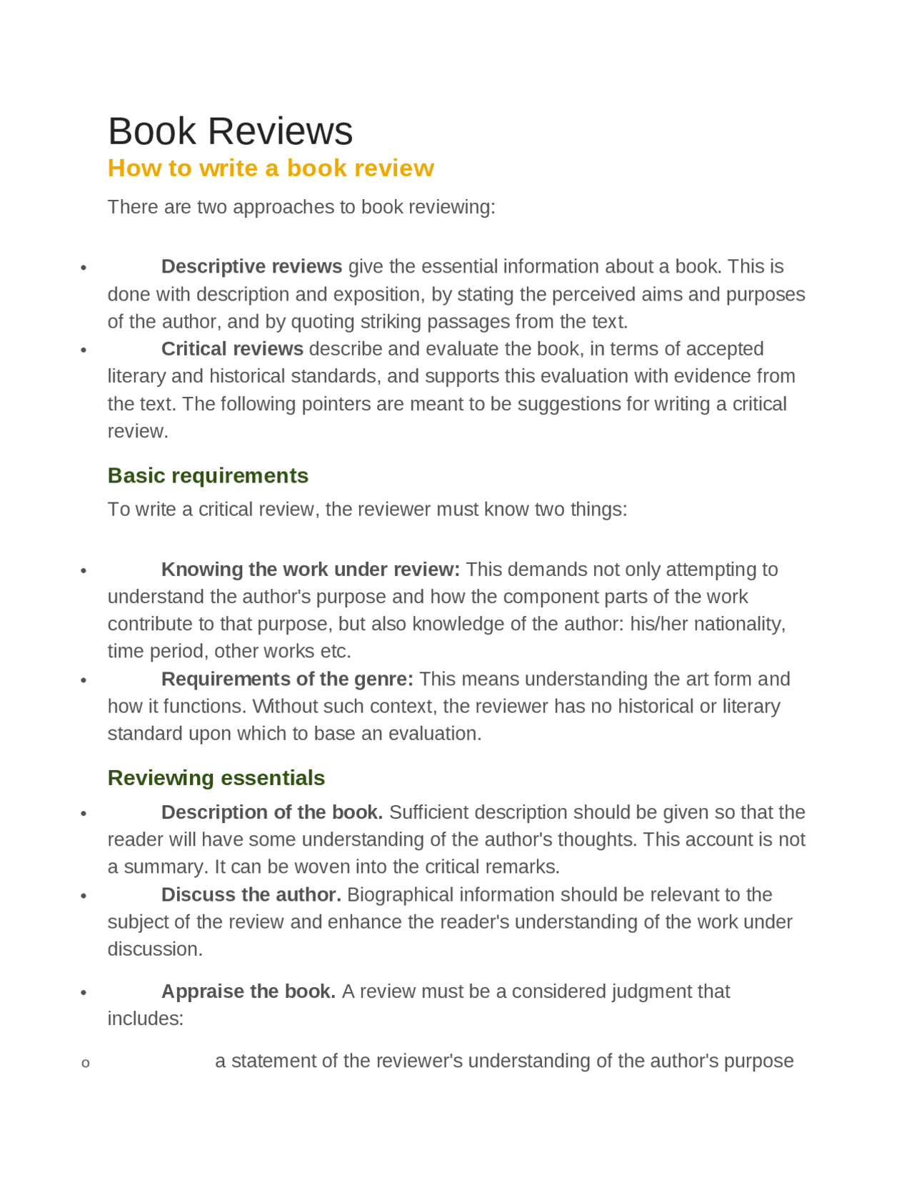 Book Reviews How to write a book review - Docsity