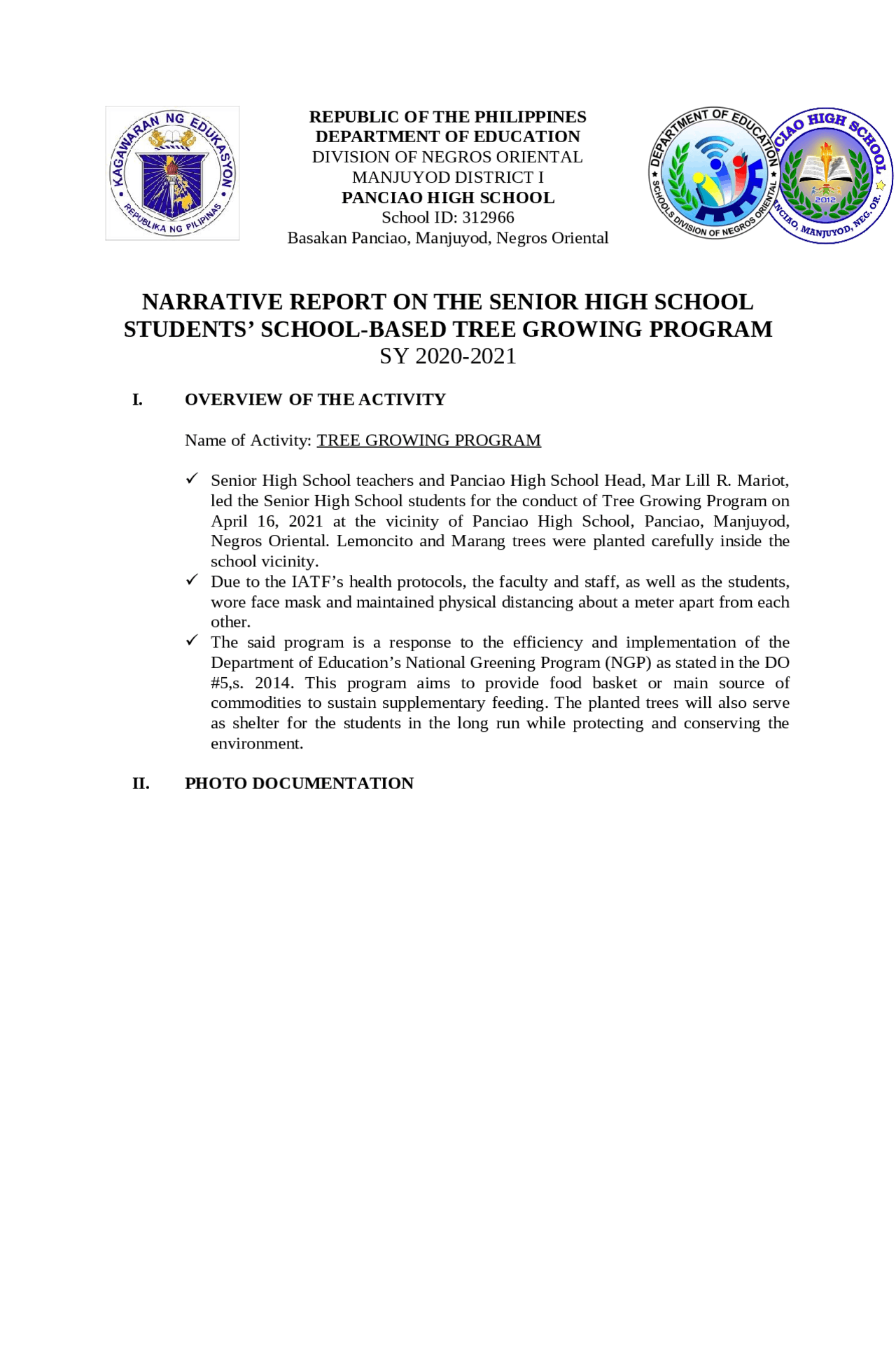 A Narrative report about tree growing activity Essays (high school