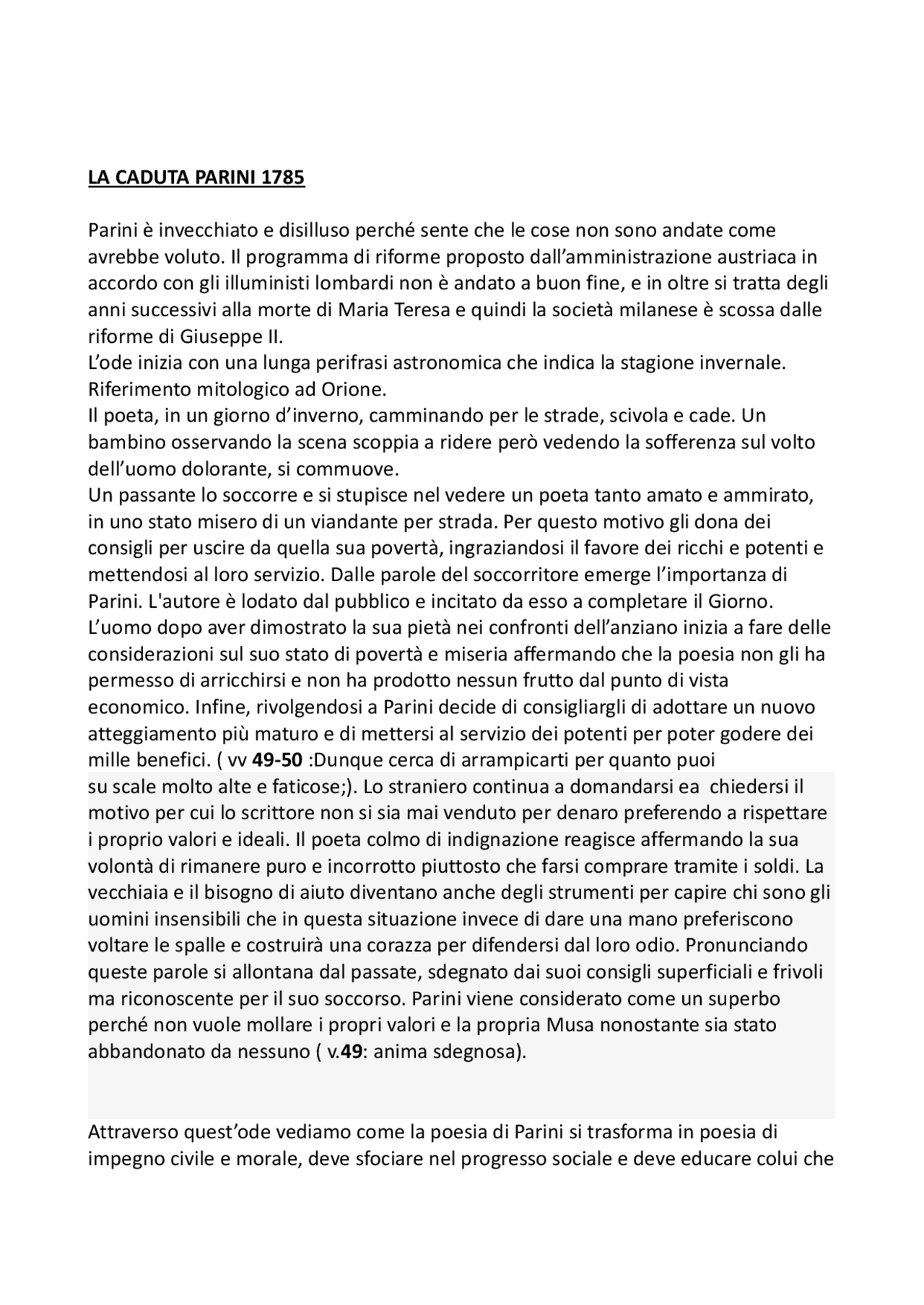 lo è la caduta di parini
