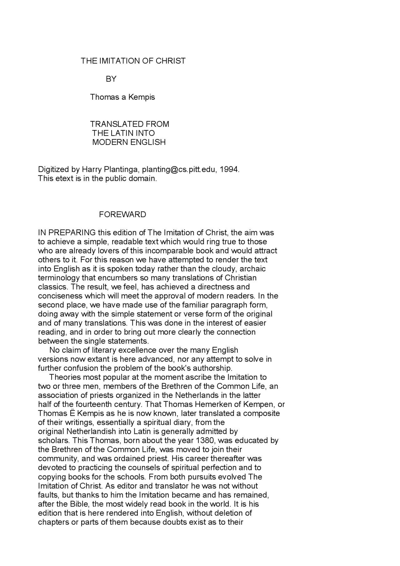 IMITAÇÃO DE CRISTO TThomas à Kempis (Tomás de KempiS EM INGLES | Resumos  Filosofia | Docsity