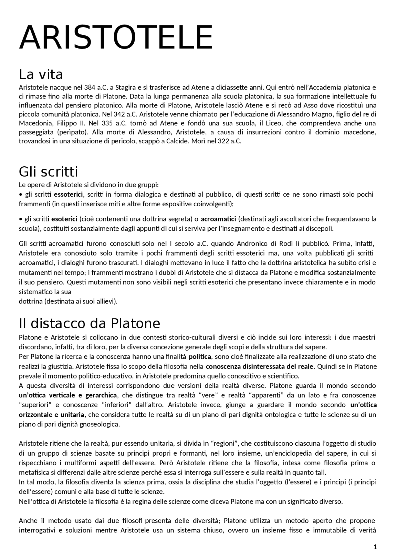 La filosofia di Aristotele Docsity
