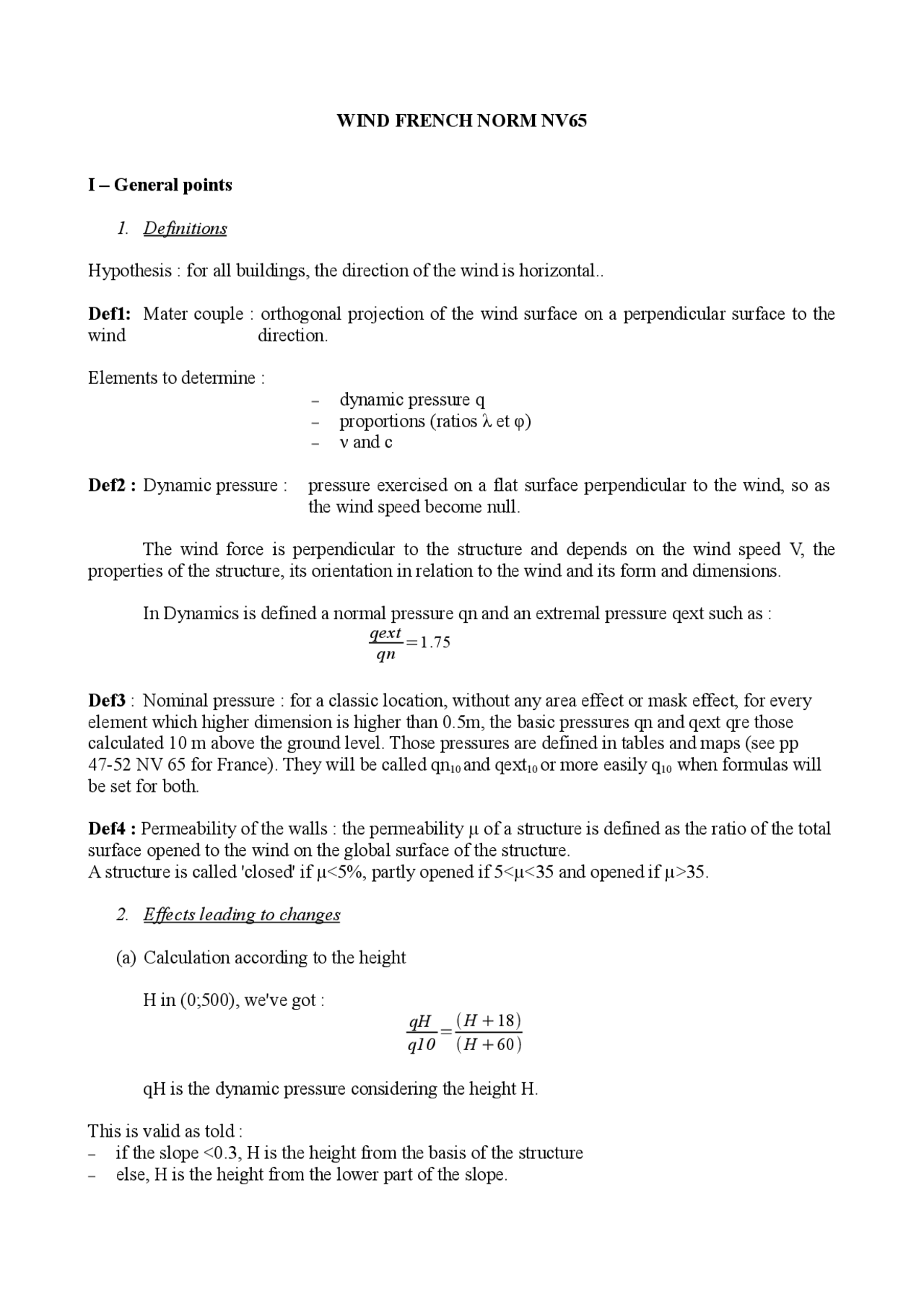 Wind load cals as per french code - Docsity