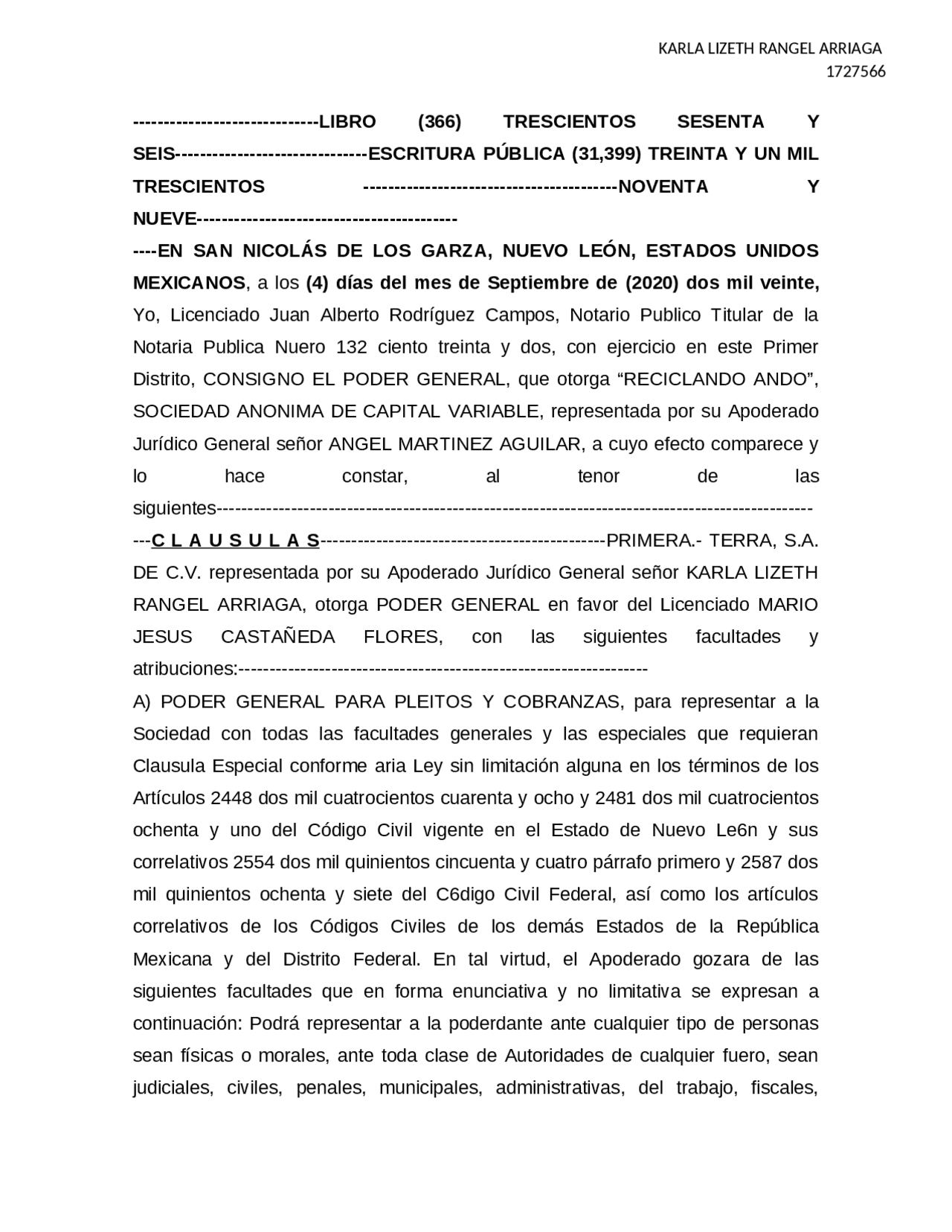 Poder general para pleitos y cobranzas Docsity