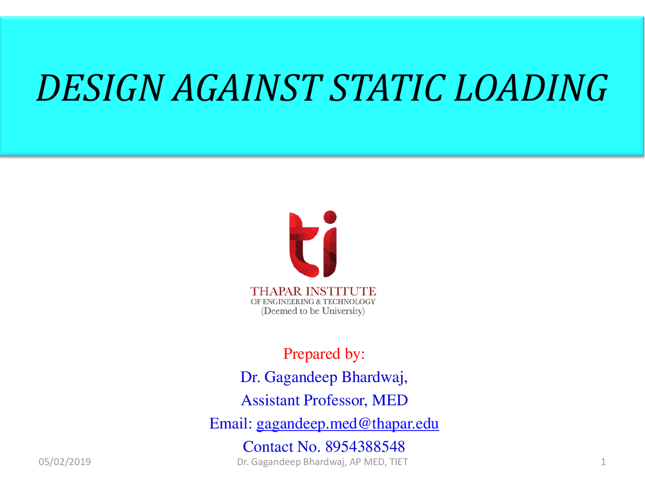 Design against static loading - Docsity