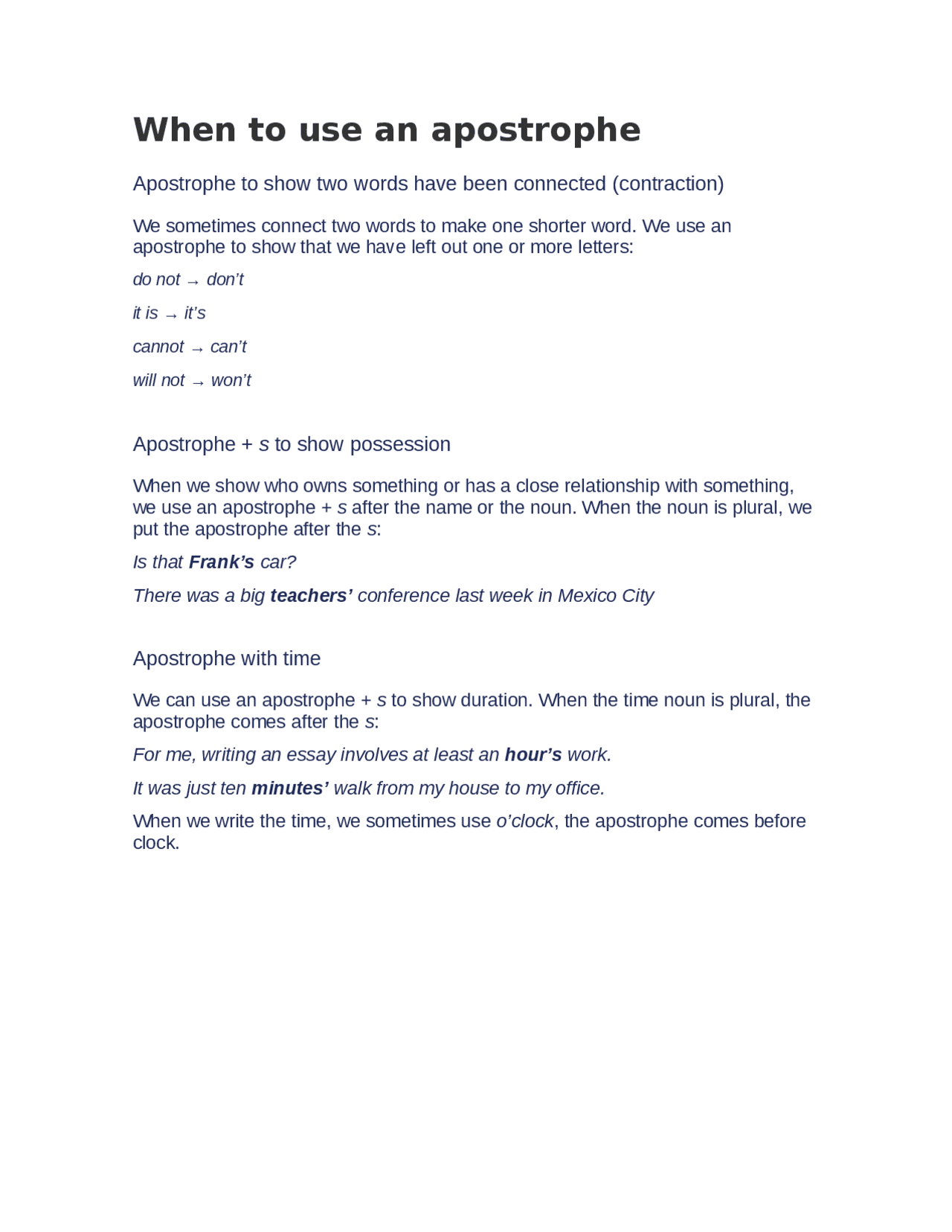 Apostrophe Time When to use an apostrophe - Docsity