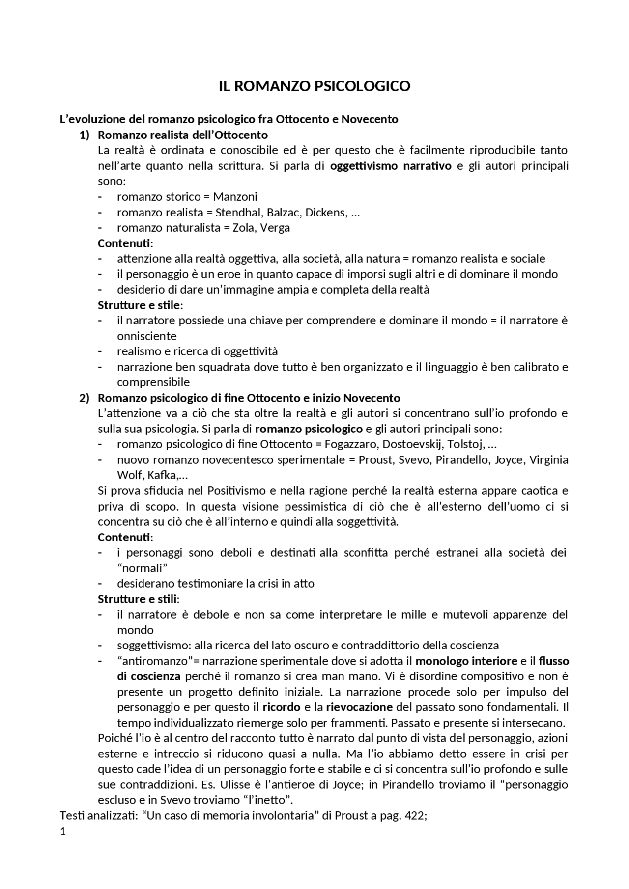 Romanzo psicologico Docsity