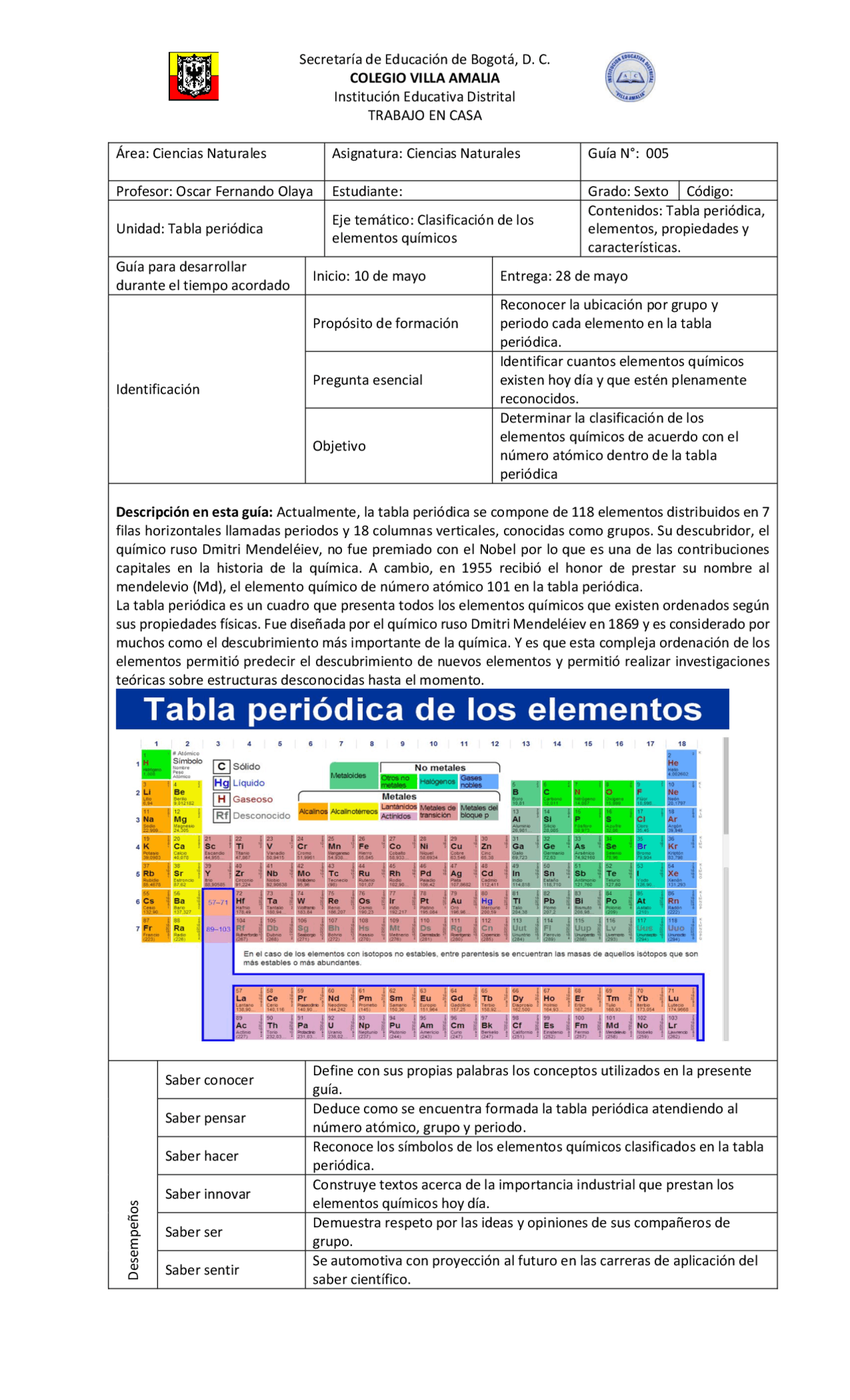 Grado quinto ciencias naturales Ejercicios de Humanidades y Ciencias