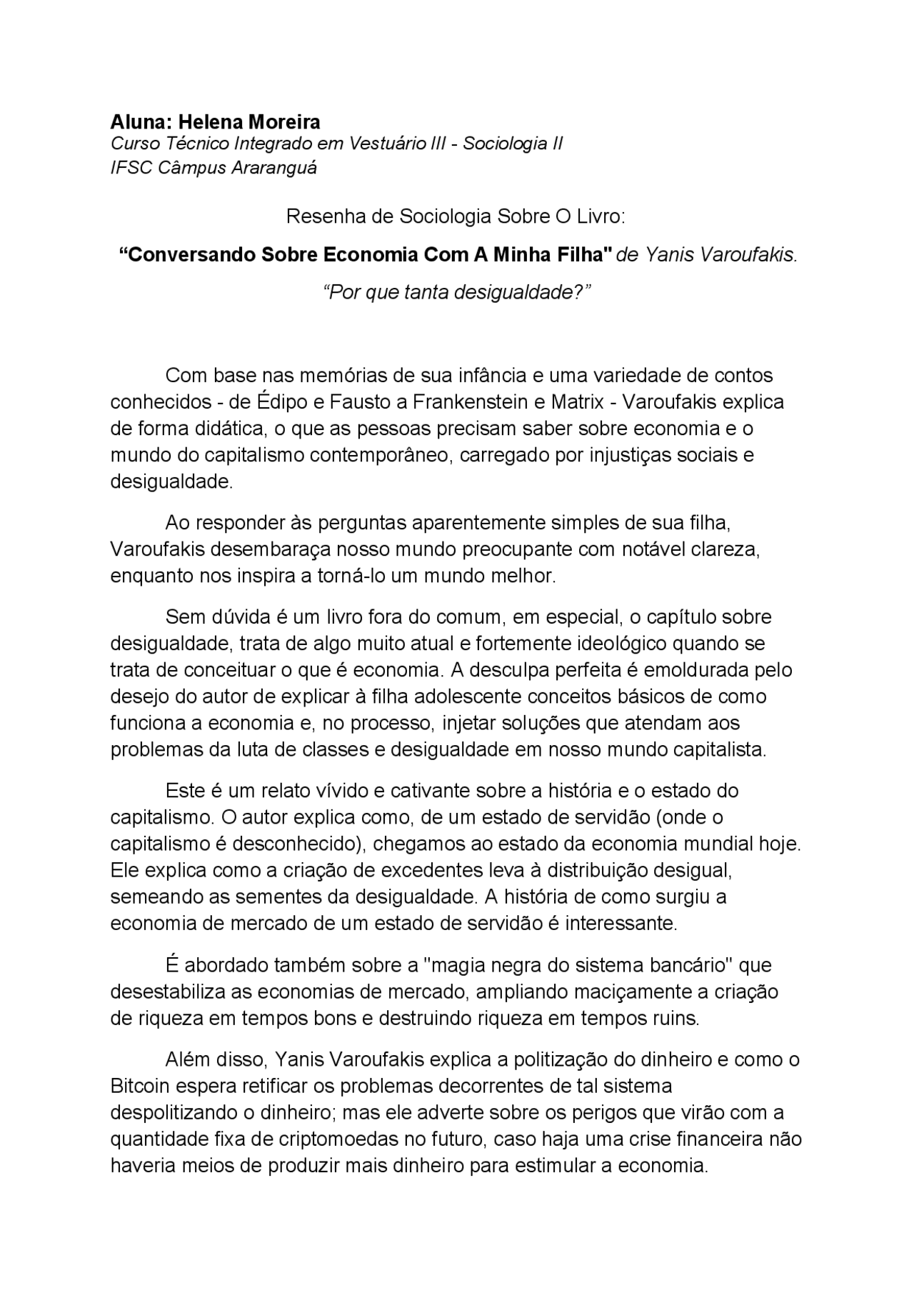Resenha de Sociologia - Conversando sobre economia com a minha filha ...