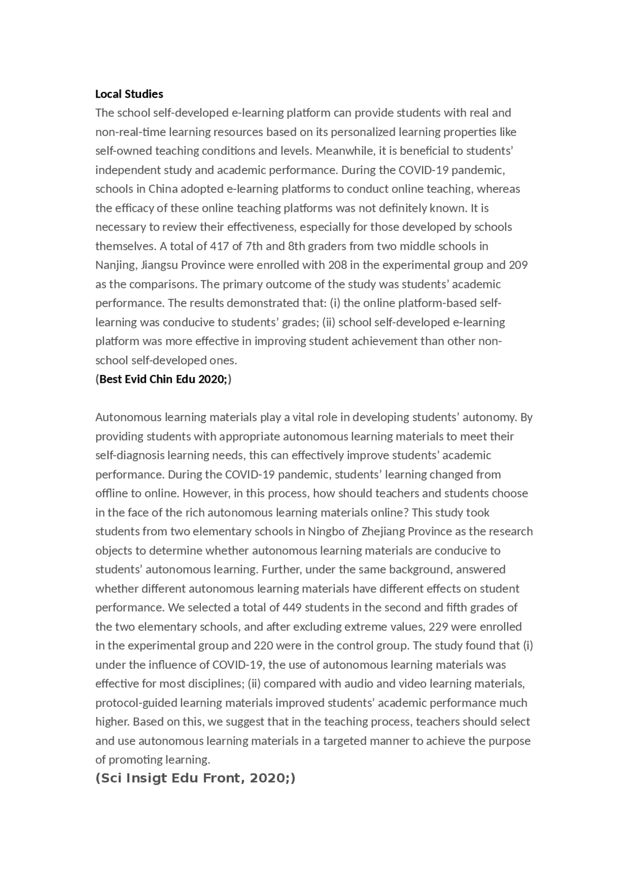 Local Studies The school self-developed e-learning platfo - Docsity