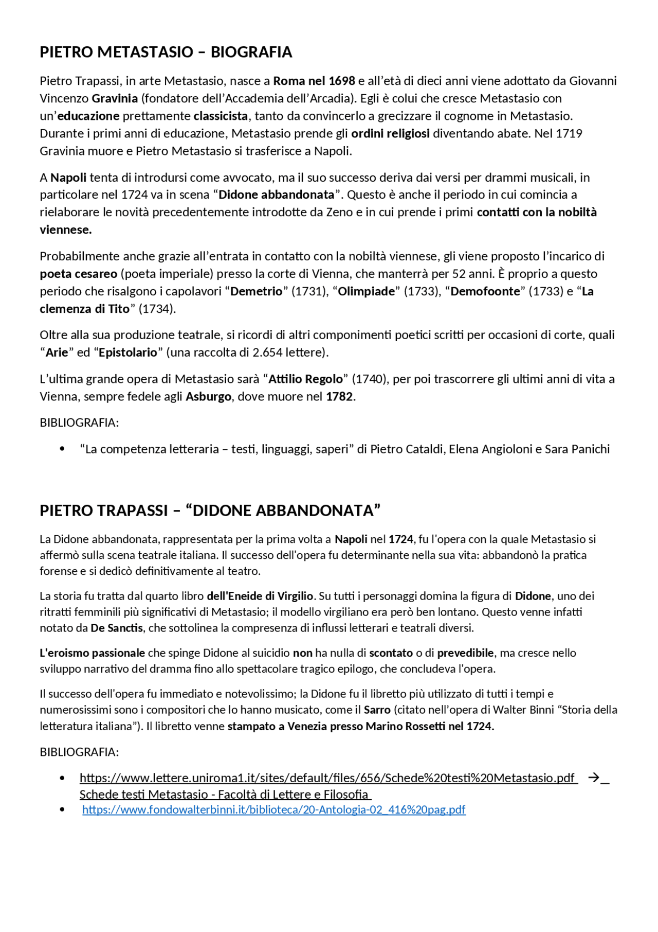 Pietro Metastasio Biografia e due opere Docsity