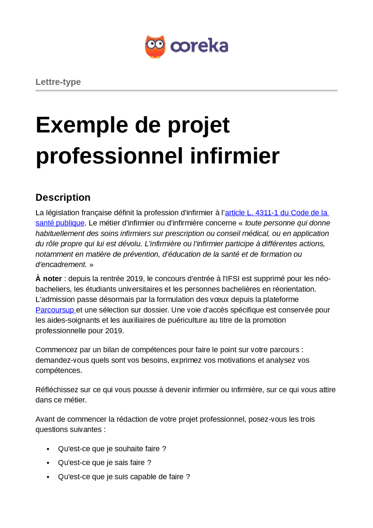 Projet infirmier lettre motivation Essai Langue Française Docsity