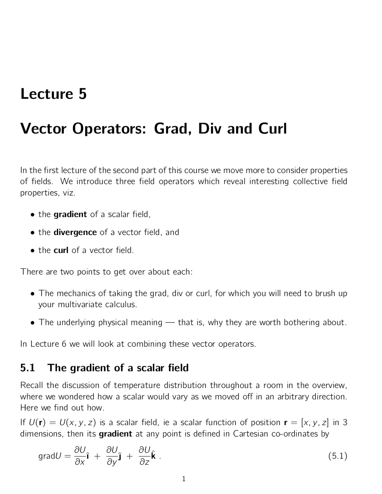 Lecture 5 on Vector operations : Grad, Dev and Curl - Docsity