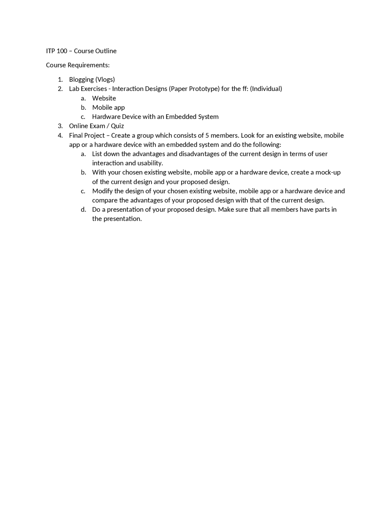 Human Computer Interaction Course Outline - Docsity