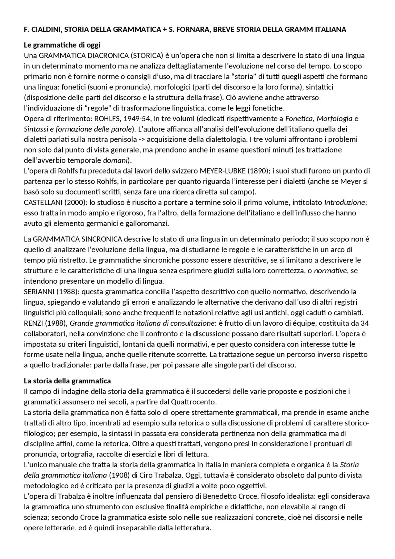 Breve storia della grammatica italiana. Simone Fornara Docsity