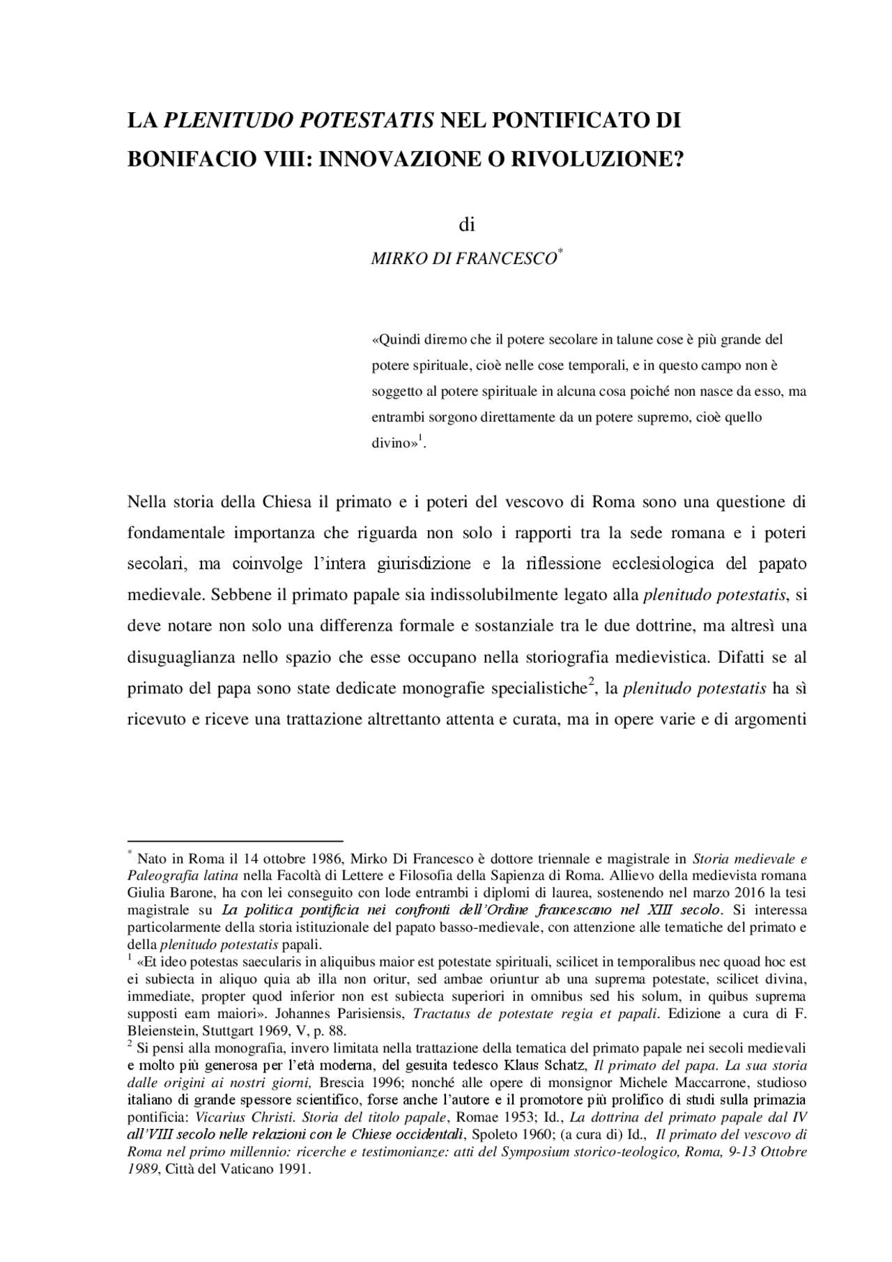 La plenitudo potestatis in Bonifacio VIII Docsity