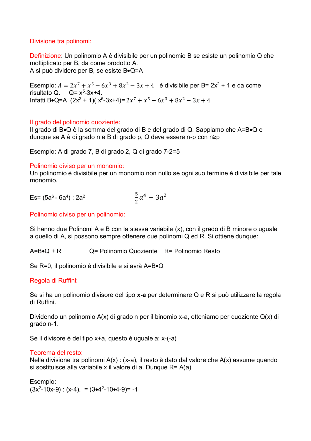 Formulario matematica - Docsity