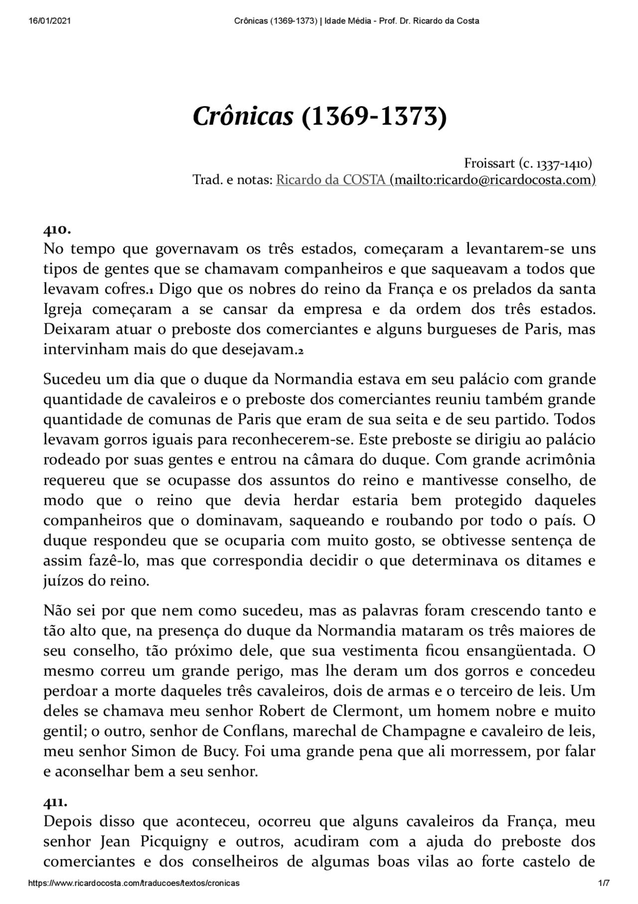 Crônicas (1369-1373) _ Idade Média - Prof. Dr. Ricardo da Costa ...