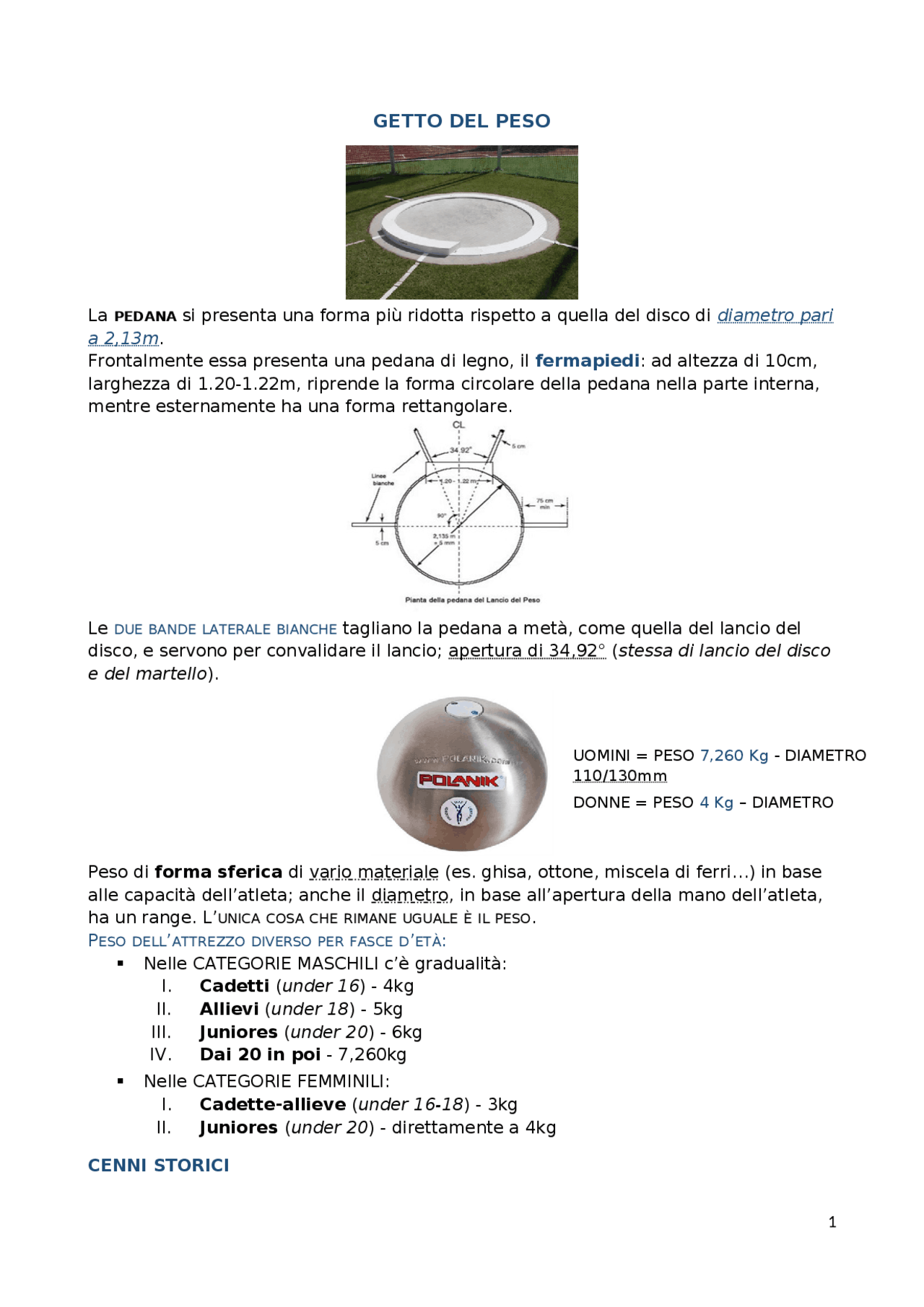 Getto del peso atletica leggera Appunti di Sport Docsity