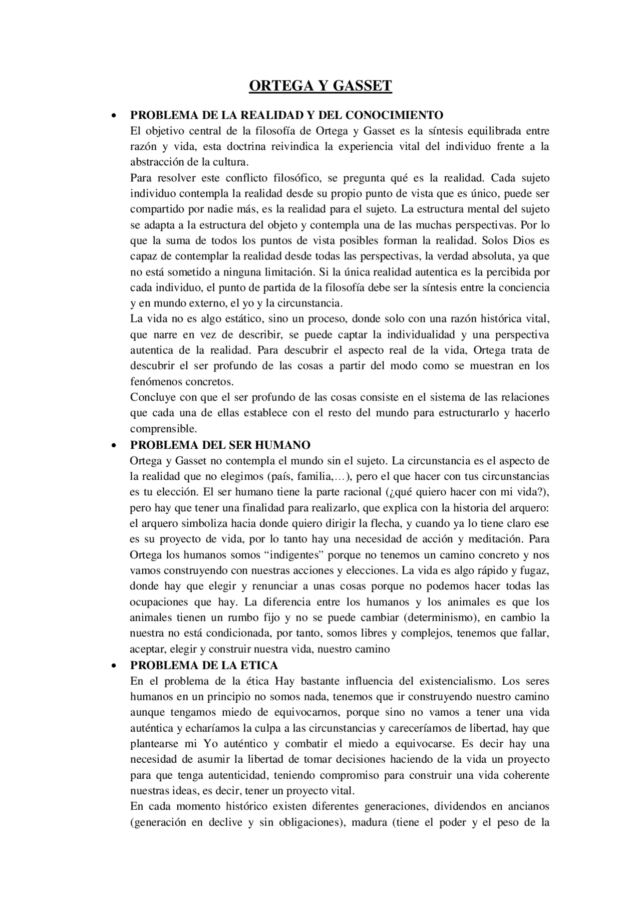 Resumen Del Pensamiento De Ortega Y Gasset Docsity