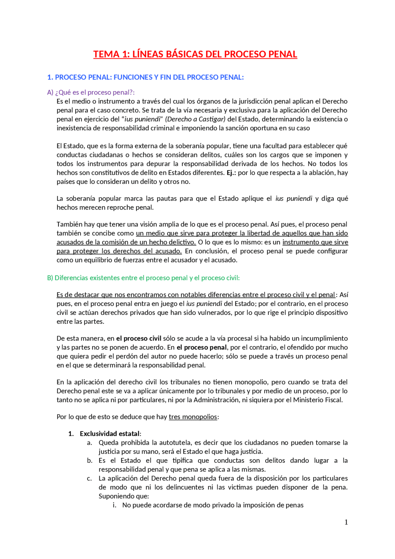 Tema 1 Derecho procesal penal | Apuntes de Derecho Procesal Penal | Docsity