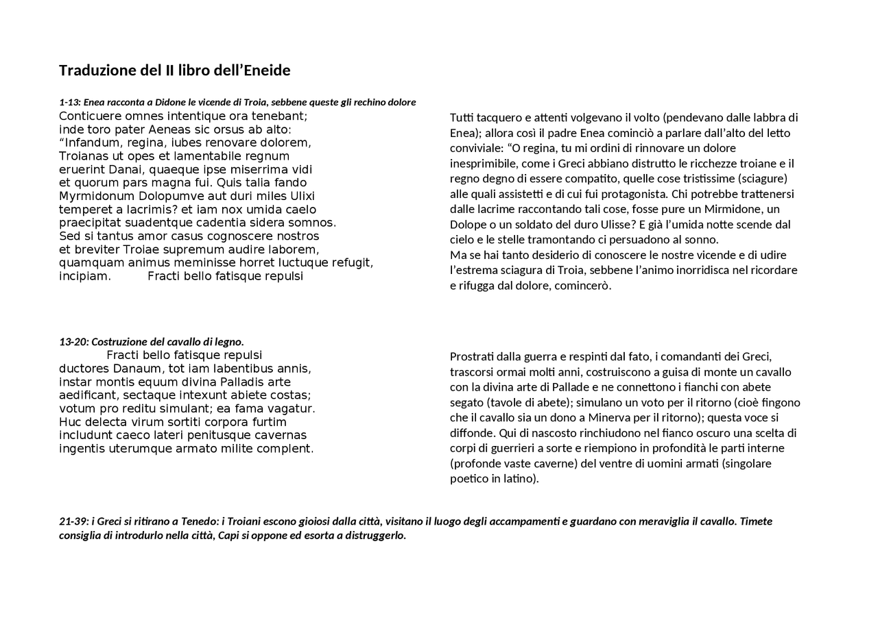 Eneide Libro 2 Testo Latino E Traduzione