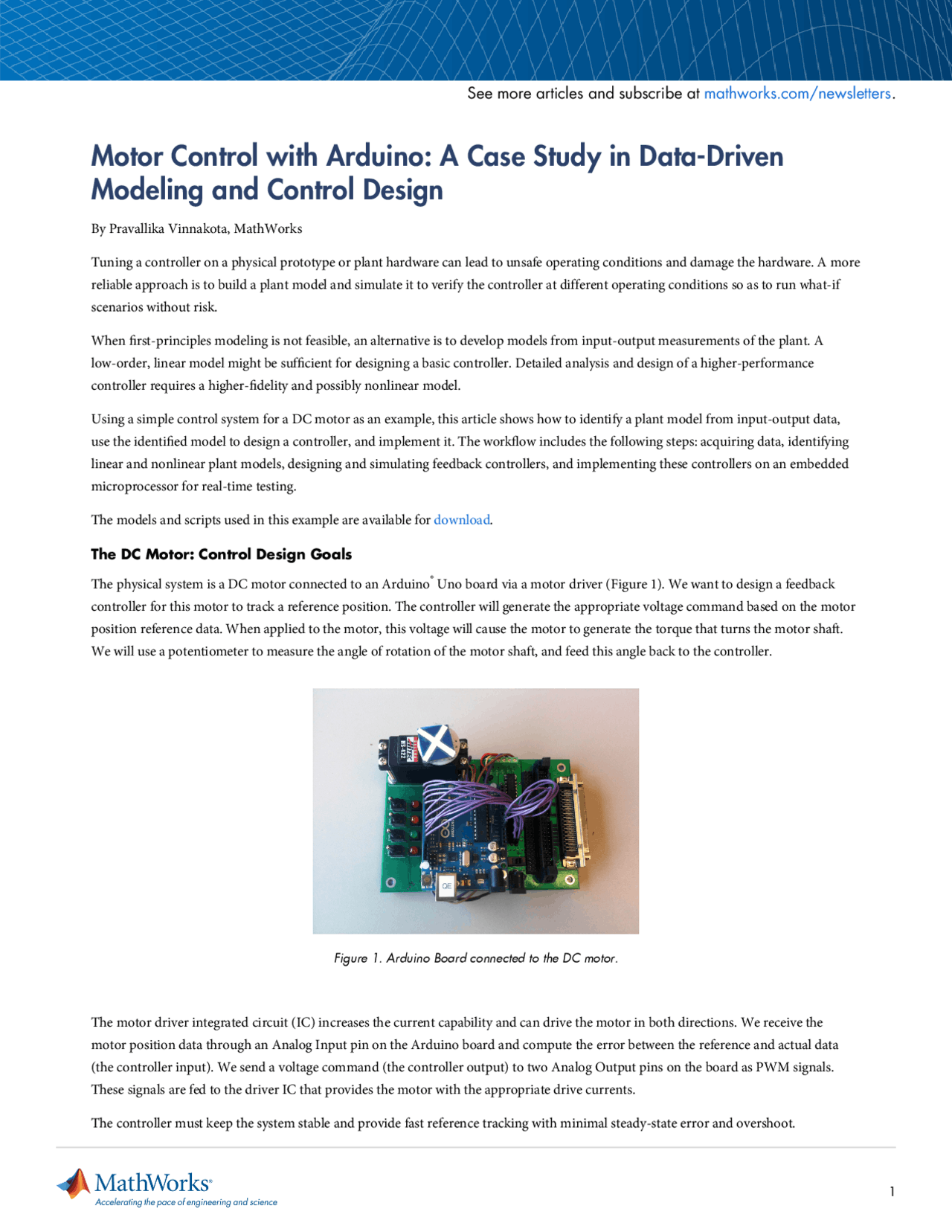 Motor control with arduino in a case study design - Docsity