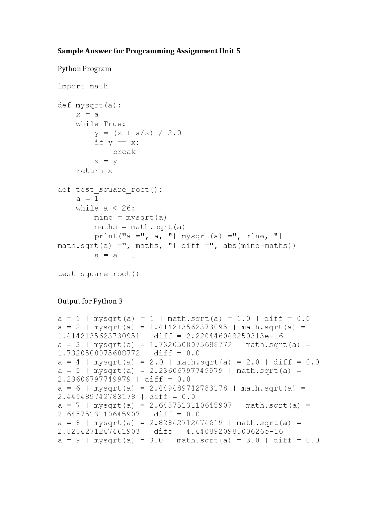 Programming Assignment Unit 5 - Docsity