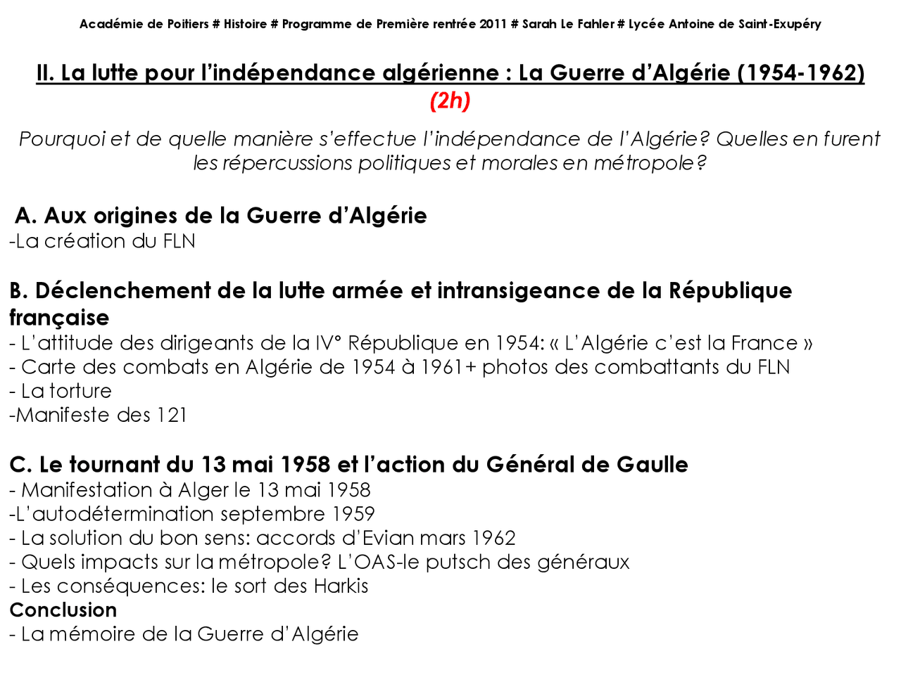 Decolonisation Algerie Docsity