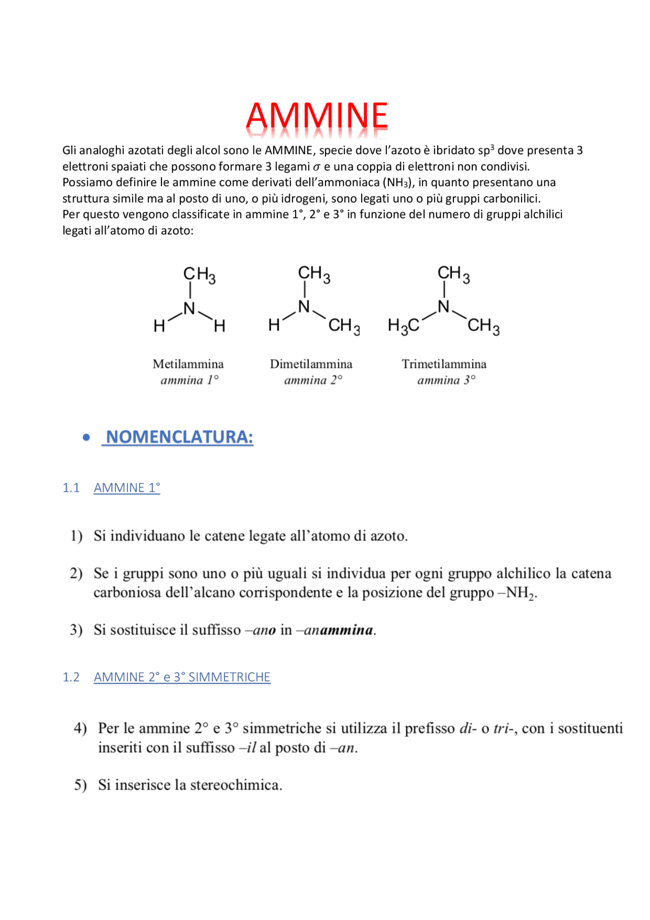 AMMINE chimica organica Docsity