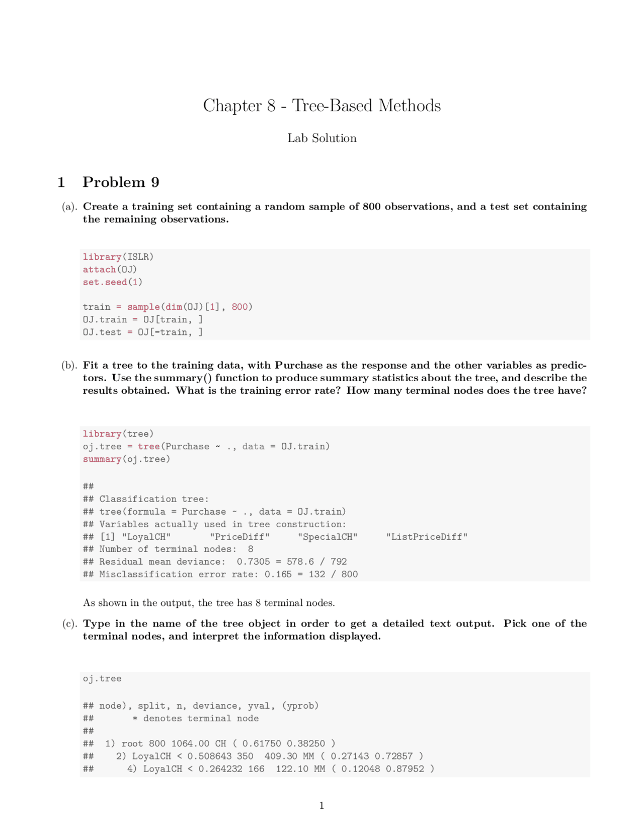 ISLR Chapter 8 Tree-Based Methods Lab Manual - Docsity